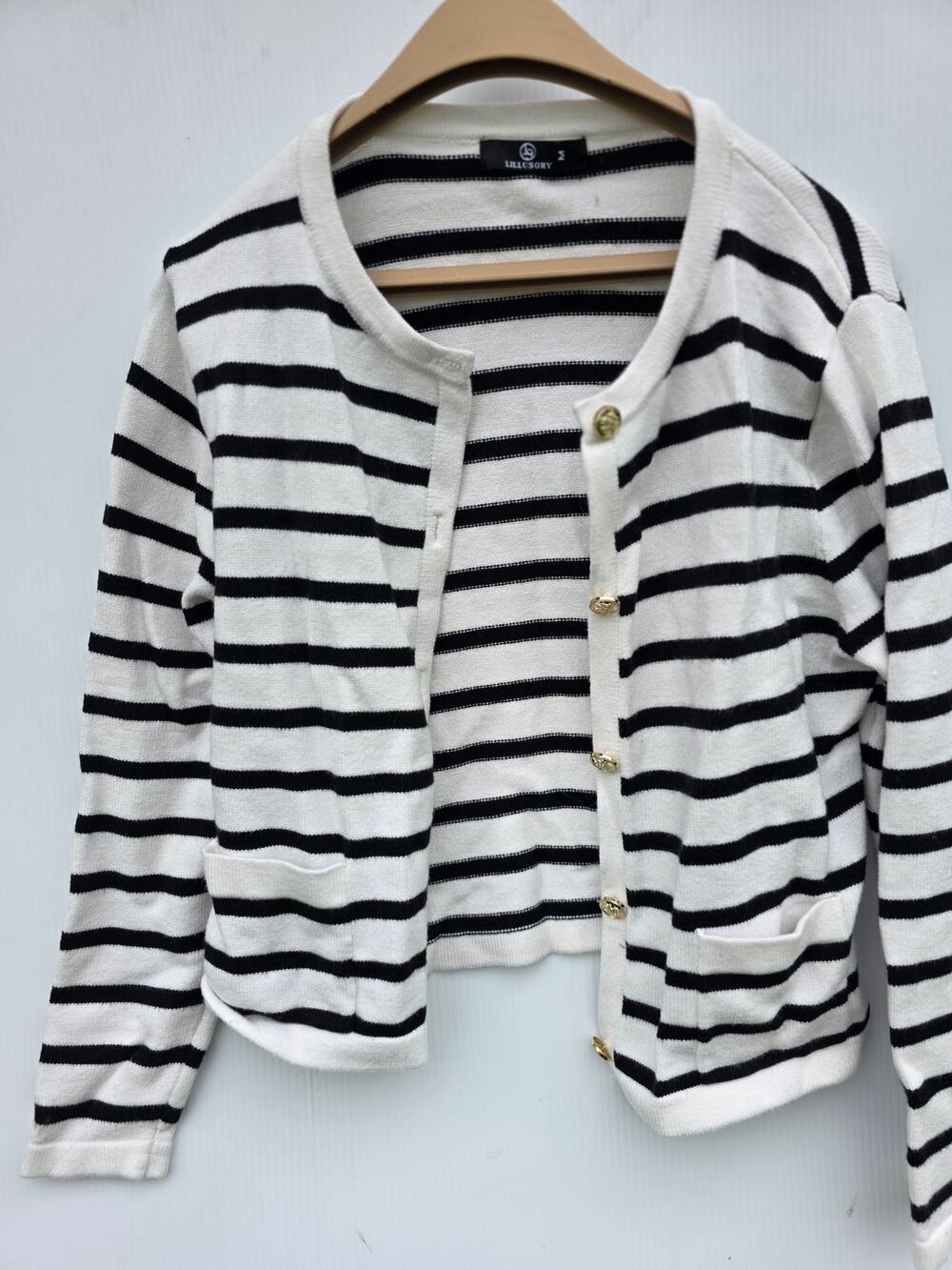 M Lillusory Striped Button-Down Cardigan classic nautical grandmacore